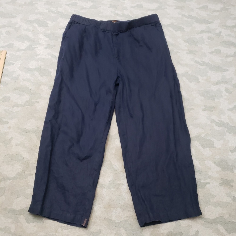 Quince Pants Womens XL Blue Elastic Waist 100% Linen Wide Leg